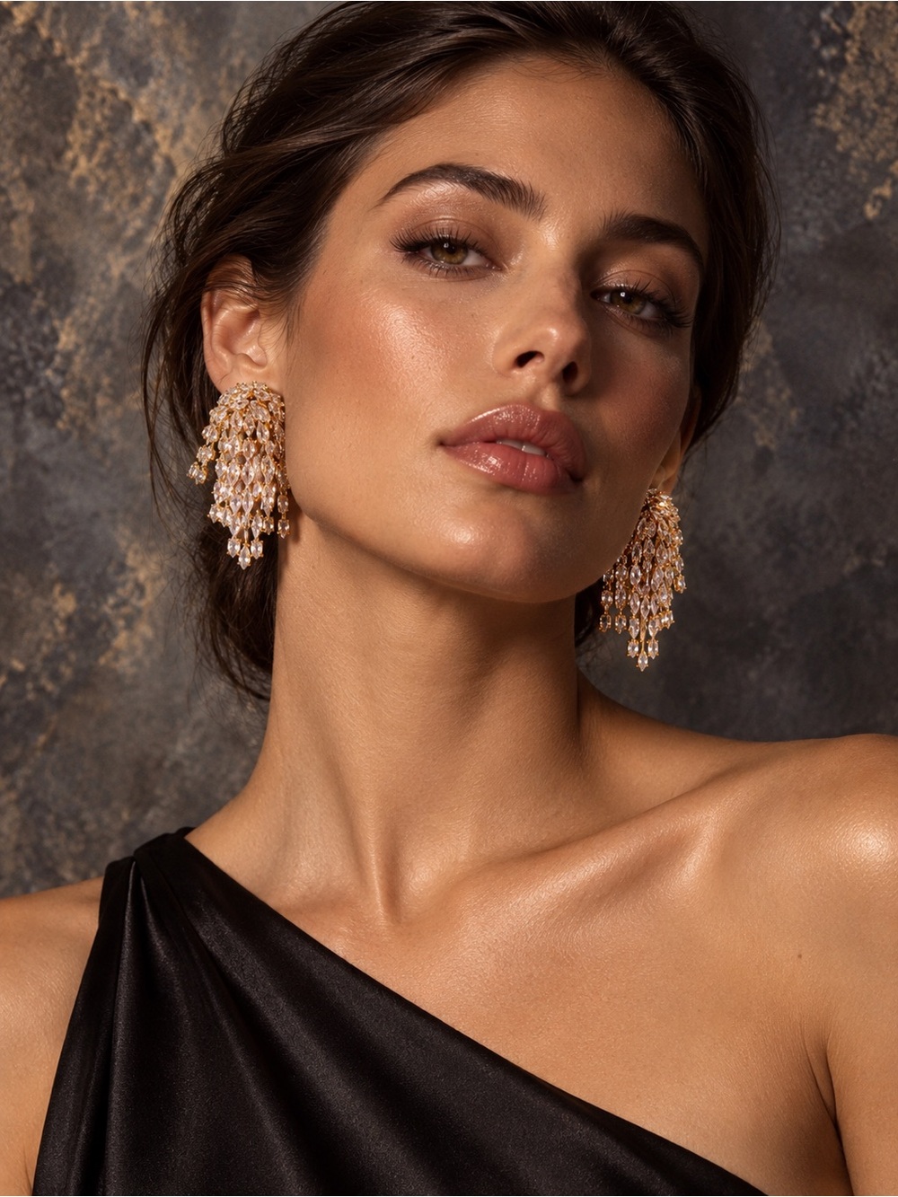 Anthropologie NWT Crystal Fireworks Statement Earrings in Clear Gold